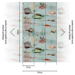 Fototapete mit Fischen Beige - Blau - Grün - Pink - Kunststoff - Textil - 159 x 280 x 1 cm