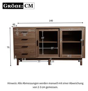 Sideboard Eurynom Ⅲ Braun - Holzwerkstoff - Metall - Massivholz - Holzart/Dekor - 40 x 75 x 140 cm