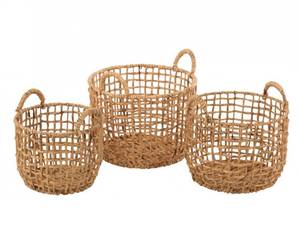 Lot de 3 paniers ronds en jacinthe d'eau Marron - Bois manufacturé - Fibres naturelles - 46 x 63 x 46 cm