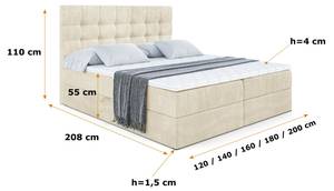 Boxspringbett BERO Beige - 200 x 111 cm - H4