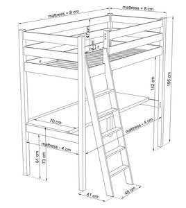 Hochbett N03 mit Schreibtisch Eiche Hell - 100 x 180 cm