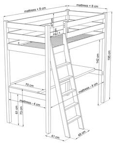 Hochbett N03 mit Schreibtisch Hellbraun - 90 x 200 cm