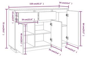 Sideboard 3015566 Braun - Massivholz - Holzart/Dekor - 110 x 75 x 34 cm