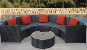 Poly-Rattan Garnitur E17 rund Anthrazit - Schwarz - Orange