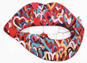 Tableau peinture lèvre mordue 50 x 50 cm Textile - 50 x 50 x 3 cm