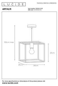 Pendelleuchte Arthur Schwarz - Metall - 25 x 155 x 25 cm