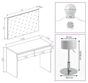 Coiffeuse Emma avec tabouret et LED Blanc - Bois manufacturé - 120 x 83 x 41 cm