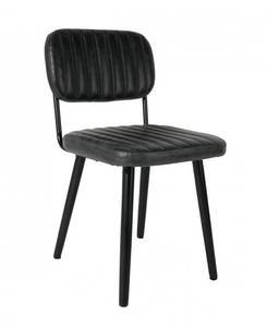 Chaise rétro capitonnée noir Imitation cuir / Chêne massif - Noir - Noir
