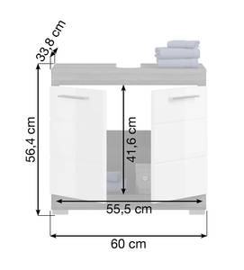 Waschbeckenunterschrank Weiß & Grau Grau - Holzwerkstoff - 60 x 56 x 34 cm