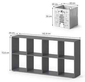 Raumteiler „Scutum“ Grau 8 Fächer mit Fa Grau - Holz teilmassiv - 143 x 72 x 29 cm