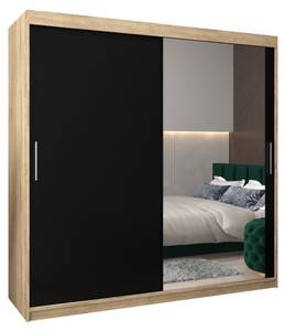 SCHWEBETÜRENSCHRANK TOKYO 2 Schwarz - Eiche Sonoma Dekor - Breite: 200 cm