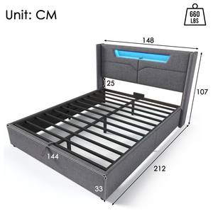 Polsterbett TING AGY7 Grau - Tiefe: 148 cm