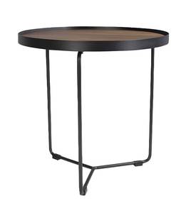Table d'angle ronde en bois et acier Noir - Marron - Bois/Imitation - En partie en bois massif - 50 x 50 x 50 cm