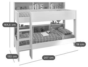 Lits Superposés Leo Blanc - Bois manufacturé - 132 x 165 x 208 cm