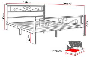 Metallbett Muz-0601 Schwarz - Breite: 147 cm