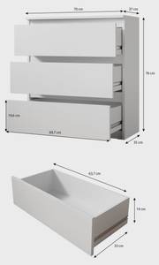 FURNIX commode Arenal avec 3 tiroirs Gris - Bois manufacturé - 70 x 76 x 37 cm