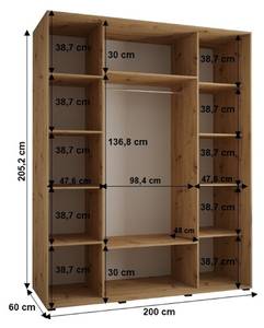 Armoire à portes coulissantes sapporo 1 Noir - Imitation chêne - 200 x 60 cm - 3 portes