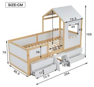 Hausbett WoodyZoom Ⅰ Beige - Weiß - Holzwerkstoff - Massivholz - Holzart/Dekor - 97 x 159 x 204 cm