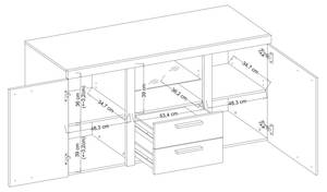 FURNIX Sideboard RIVAY 2F2S Sonoma Eiche Hell Dekor - Eiche Sonoma Dekor - Grau