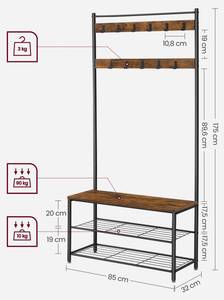 Garderobenständer Manchester Braun - Holzwerkstoff - 85 x 175 x 32 cm