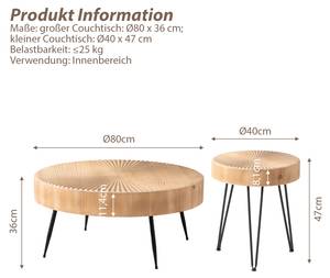 Couchtisch 2Set DCV080902,2er Set Hellbraun - Holz