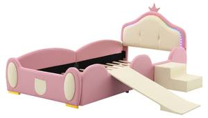 Kinderbett PUERGLOW Ⅰ Pink - Holzwerkstoff - Massivholz - Kunstleder - 98 x 92 x 210 cm