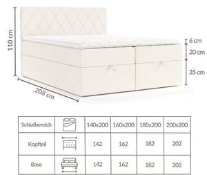 Boxspringbett Elodie Creme - Breite: 180 cm - H3