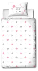 Babybettwäsche Sterne in Biber Grau - Pink - Weiß - Textil - 100 x 135 x 1 cm