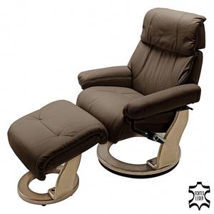 Fauteuil de relaxation Castell en cuir véritable - Avec repose-pieds - Marron