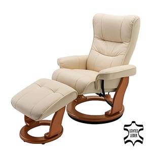 Fauteuil relax + repose-pieds Westerwald Cuir véritable / Imitation cuir - Crème