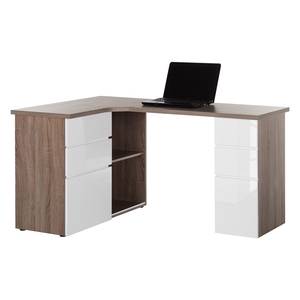 Bureau d'angle Samiera Imitation chêne foncé / Blanc brillant