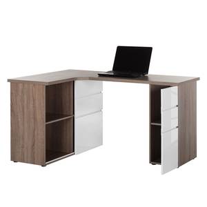 Bureau d'angle Samiera Imitation chêne foncé / Blanc brillant