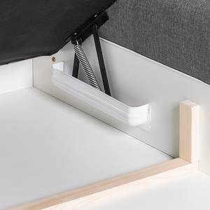 Canapé d'angle Gramat Imitation cuir / Tissu structuré - Blanc / Gris - Méridienne courte à droite (vue de face)