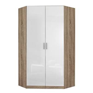 Armoire d'angle Celle Blanc brillant / Imitation chêne de Sonoma