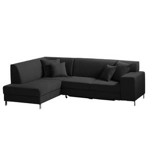 Ecksofa Abrigada (mit Schlaffunktion) Webstoff - Schwarz - Longchair davorstehend links