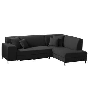 Ecksofa Abrigada (mit Schlaffunktion) Webstoff - Schwarz - Longchair davorstehend rechts