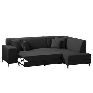 Ecksofa Abrigada (mit Schlaffunktion) Webstoff - Schwarz - Longchair davorstehend rechts