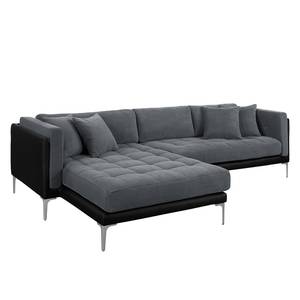 Ecksofa Agueada IV Kunstleder / Webstoff Schwarz / Grau - Longchair davorstehend links