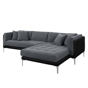 Ecksofa Agueada IV Kunstleder / Webstoff Schwarz / Grau - Longchair davorstehend rechts