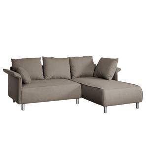 Ecksofa Ambesia Strukturstoff Longchair beidseitig montierbar - Cappuccino - Mit Hocker