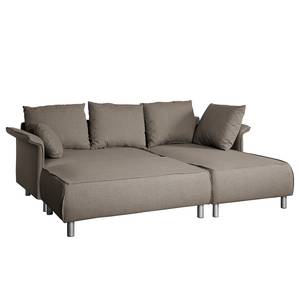 Ecksofa Ambesia Strukturstoff Longchair beidseitig montierbar - Cappuccino - Mit Hocker