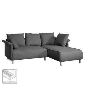 Ecksofa Ambesia Strukturstoff Longchair beidseitig montierbar - Dunkelgrau - Ohne Hocker