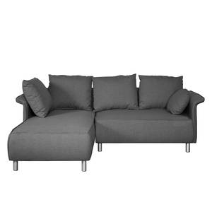 Ecksofa Ambesia Strukturstoff Longchair beidseitig montierbar - Dunkelgrau - Ohne Hocker