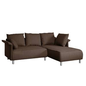 Ecksofa Ambesia Strukturstoff Longchair beidseitig montierbar - Havanna - Ohne Hocker