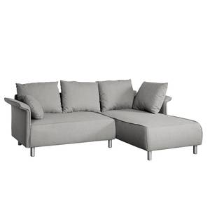 Ecksofa Ambesia Strukturstoff Longchair beidseitig montierbar - Platin - Ohne Hocker