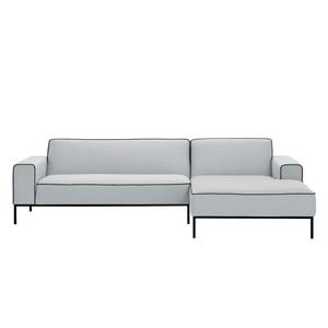 Ecksofa Ampio Duo I Webstoff Stoff Floreana: Hellgrau - Longchair davorstehend rechts - Schwarz