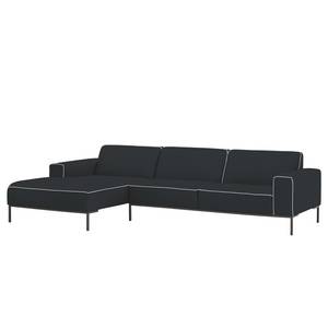 Ecksofa Ampio Duo II Webstoff Stoff Floreana: Anthrazit - Longchair davorstehend links - Grau