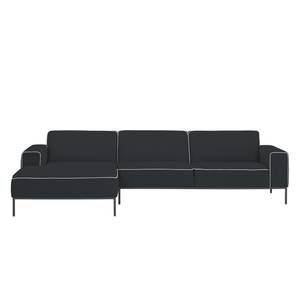 Ecksofa Ampio Duo II Webstoff Stoff Floreana: Anthrazit - Longchair davorstehend links - Grau