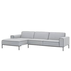 Ecksofa Ampio Duo II Webstoff Stoff Floreana: Hellgrau - Longchair davorstehend links - Grau