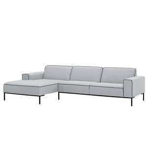 Ecksofa Ampio Duo II Webstoff Stoff Floreana: Hellgrau - Longchair davorstehend links - Schwarz